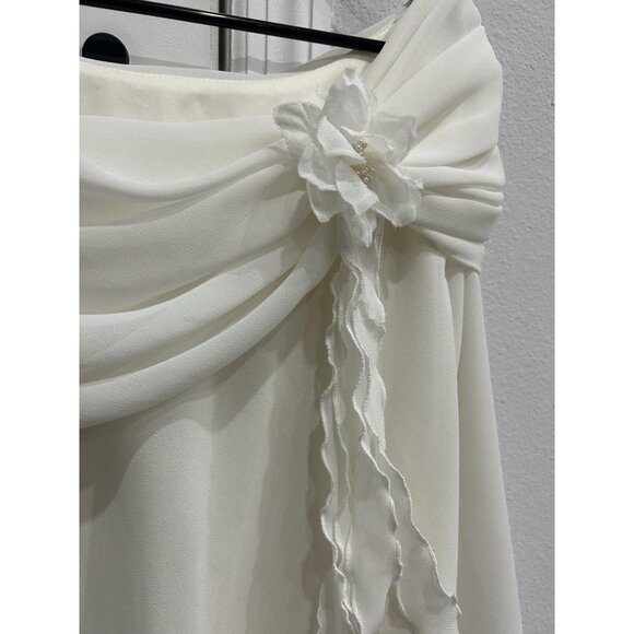 MSK Elegant White Drape Neck Blouse With Flower Detail Women Size 1X - Picture 4 of 9